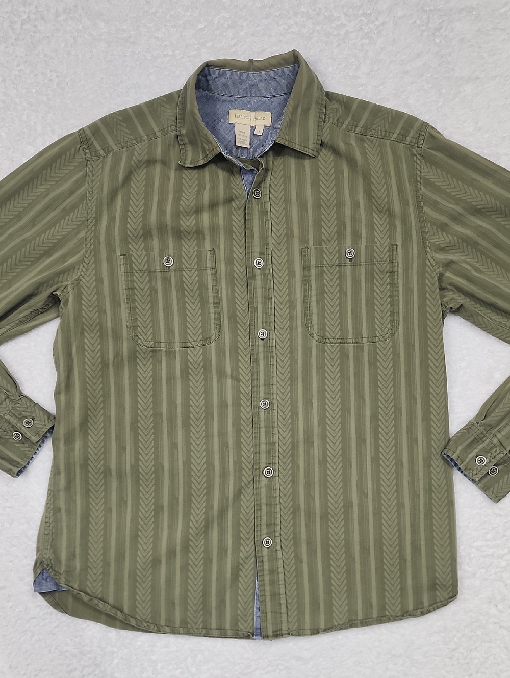 Vintage The Territory Ahead Men's Chevron Striped Green Button Down Shirt